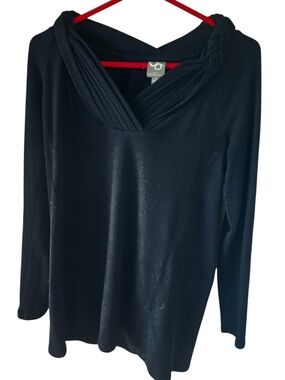 Anthropologie One September Braided Cowl Neck Tunic Top Black Small
